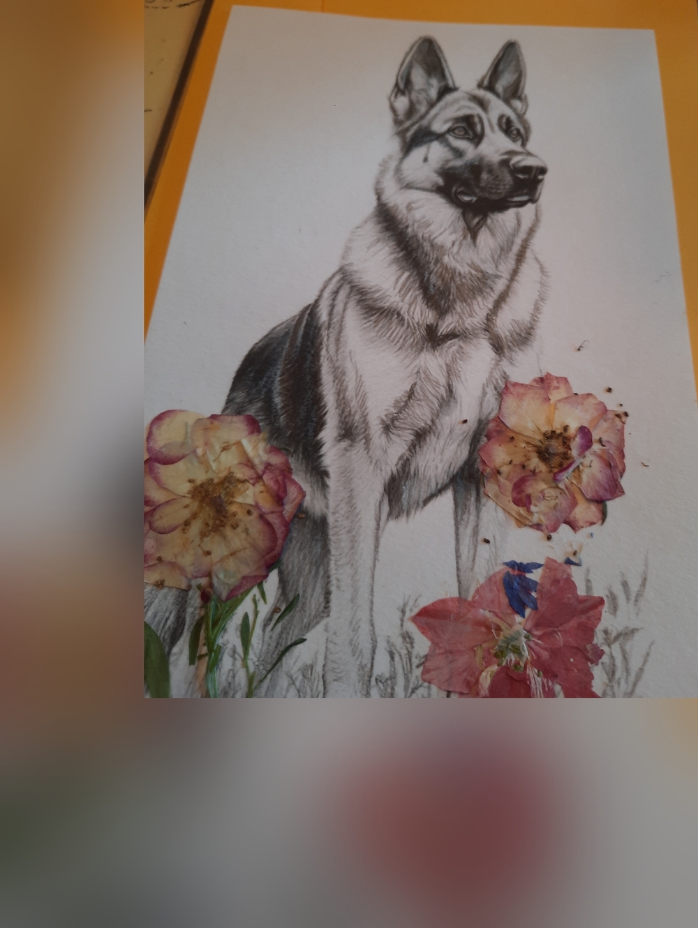 3 For 28$ -Dried Flowers and Ink- Hand Drawing Art - 5 X 7 With Enveloppe